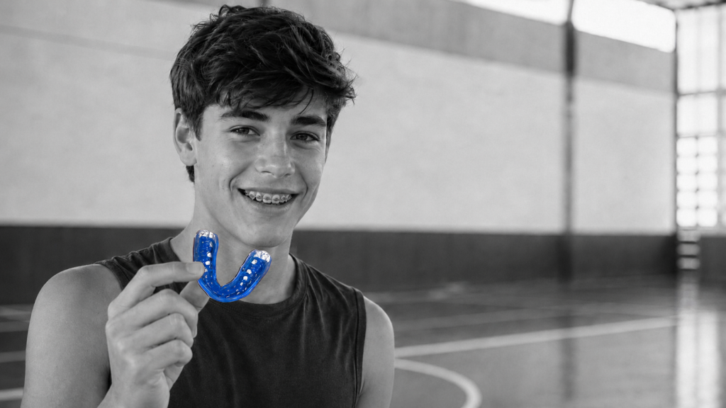 Wearing a mouthguard with braces
